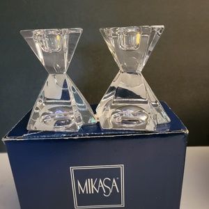 Mikasa Crystal Majorca TWO Candle Sticks Holders Made in Austria Clear 3.75”